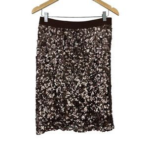 BCBG MaxAzria Skirt Medium Bronze Sequin Mesh Dorshea‎ Pencil Glam Stretch New